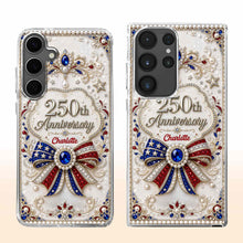 Load image into Gallery viewer, Personalized Clear Phone Case USA Flag 3D Rhinestone Gift for Mom
