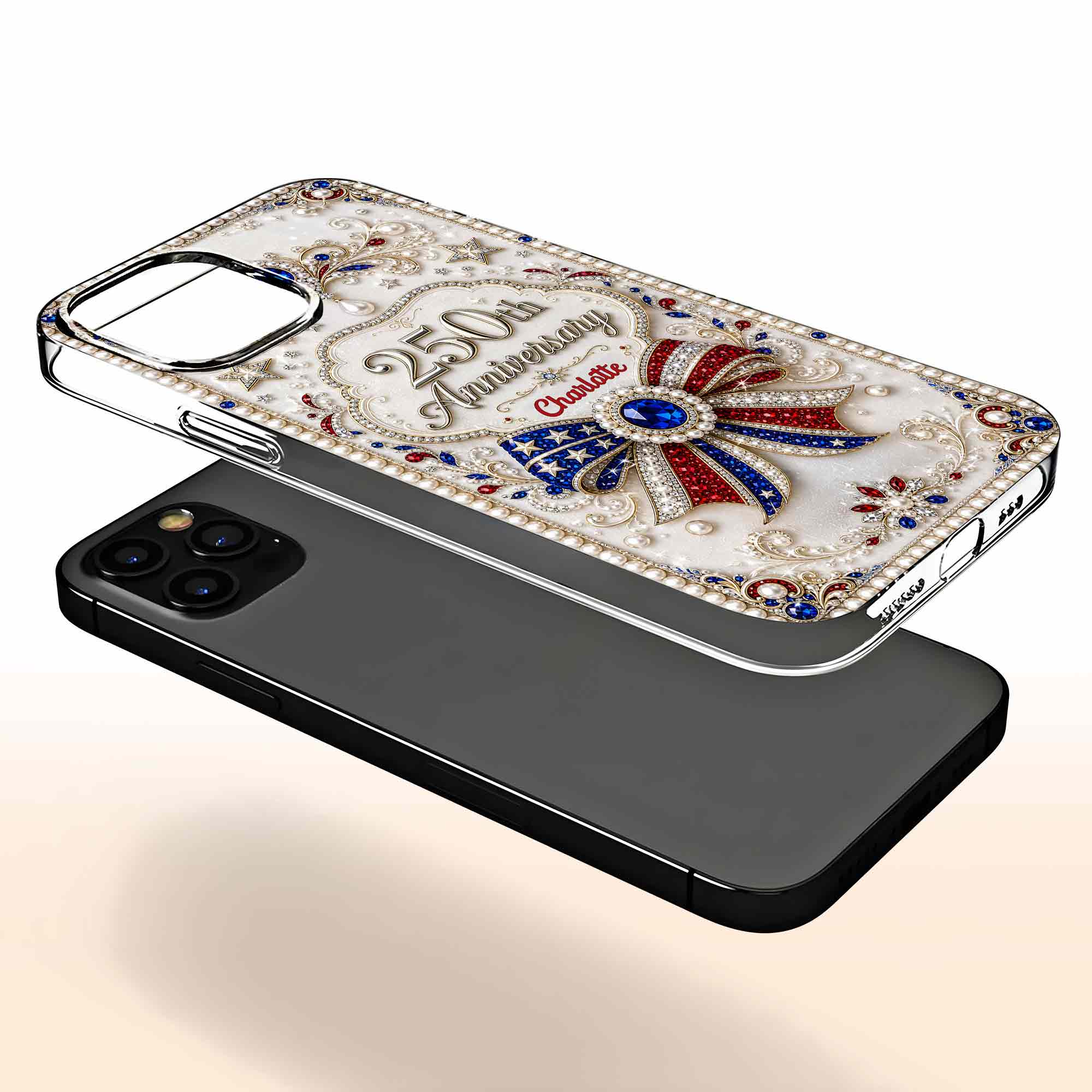 Personalized Clear Phone Case USA Flag 3D Rhinestone Gift for Mom