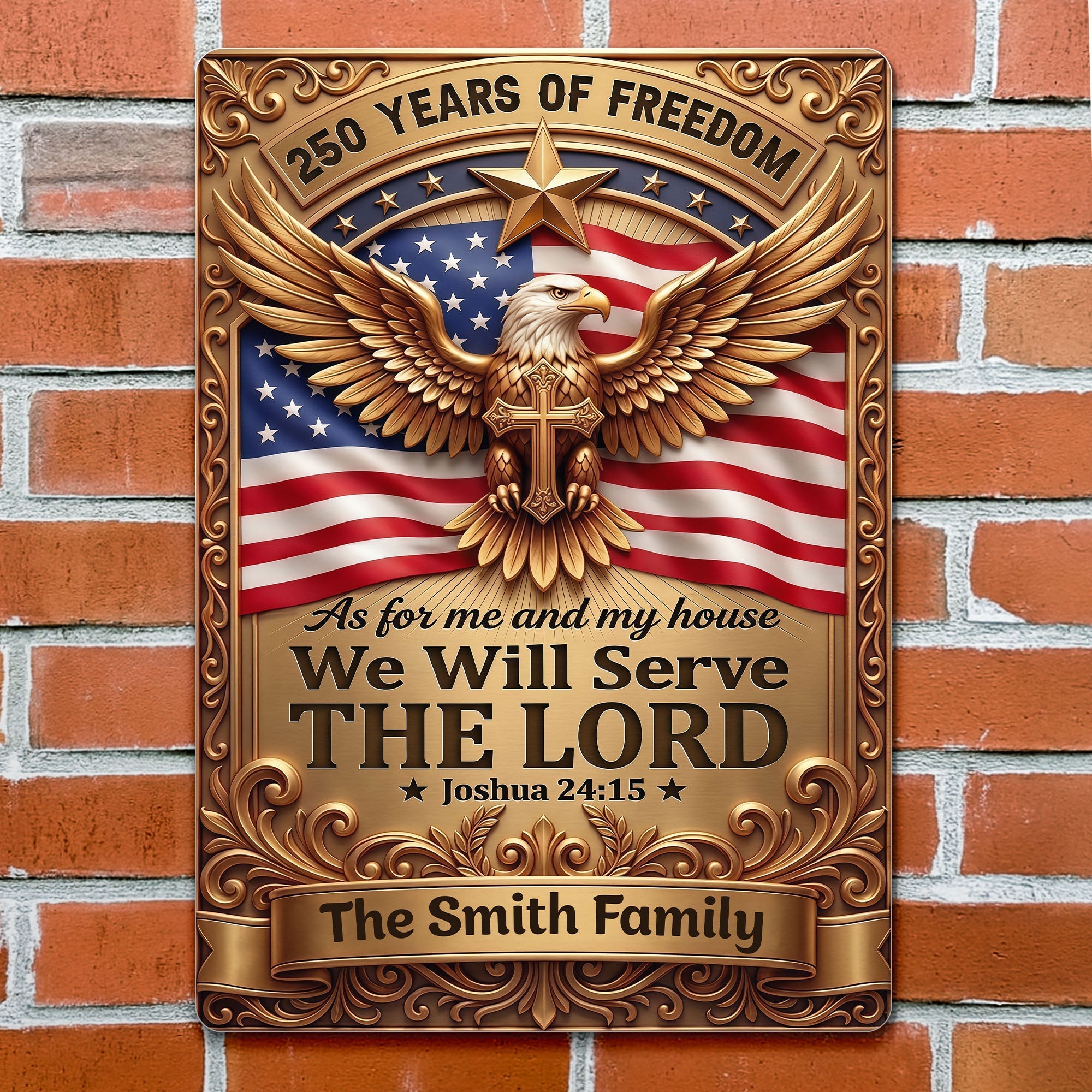 Personalized Metal Sign with Eagle Cross Custom Name Gift for Dad