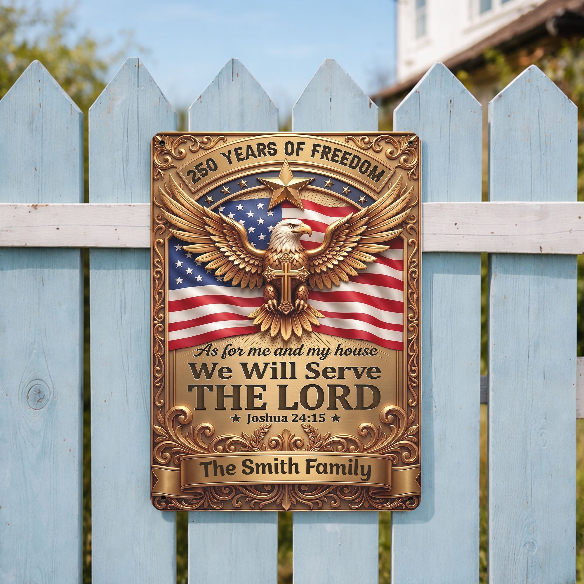 Personalized Metal Sign with Eagle Cross Custom Name Gift for Dad