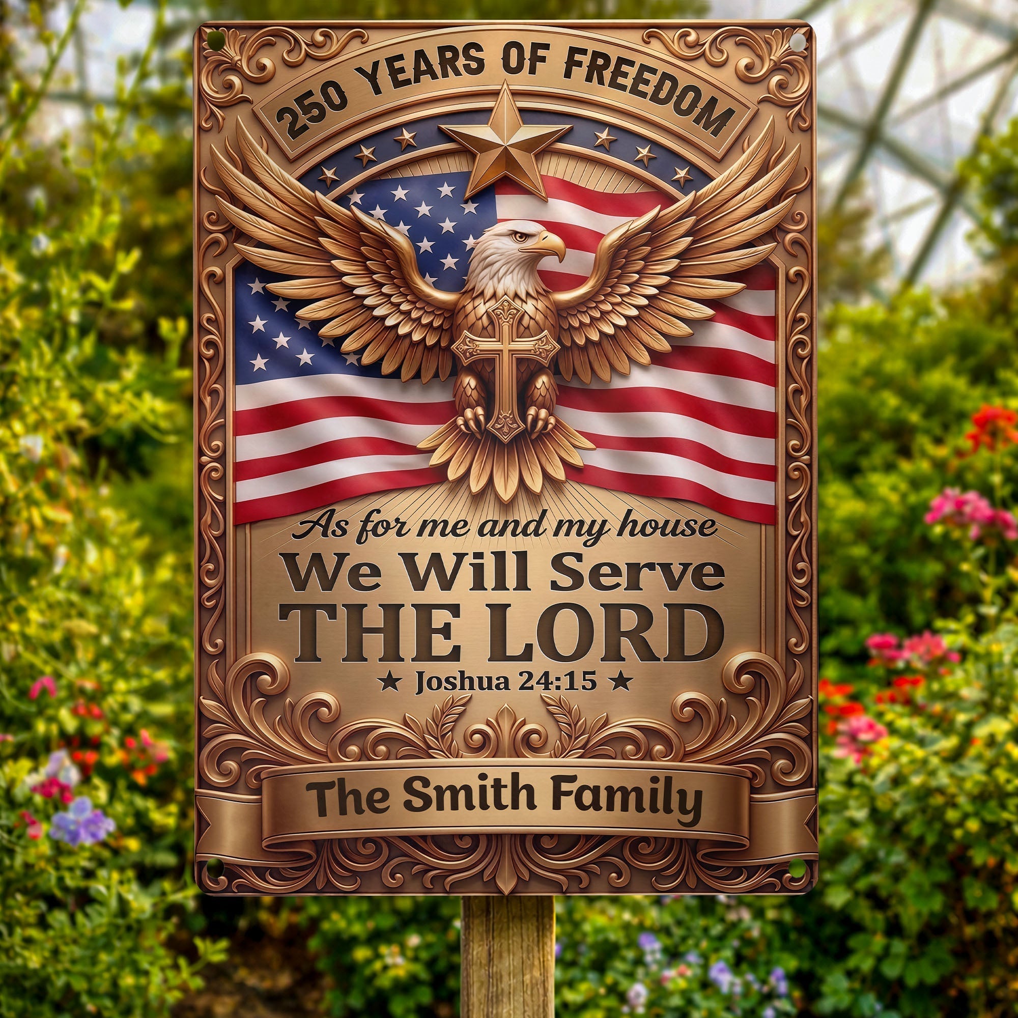 Personalized Metal Sign with Eagle Cross Custom Name Gift for Dad
