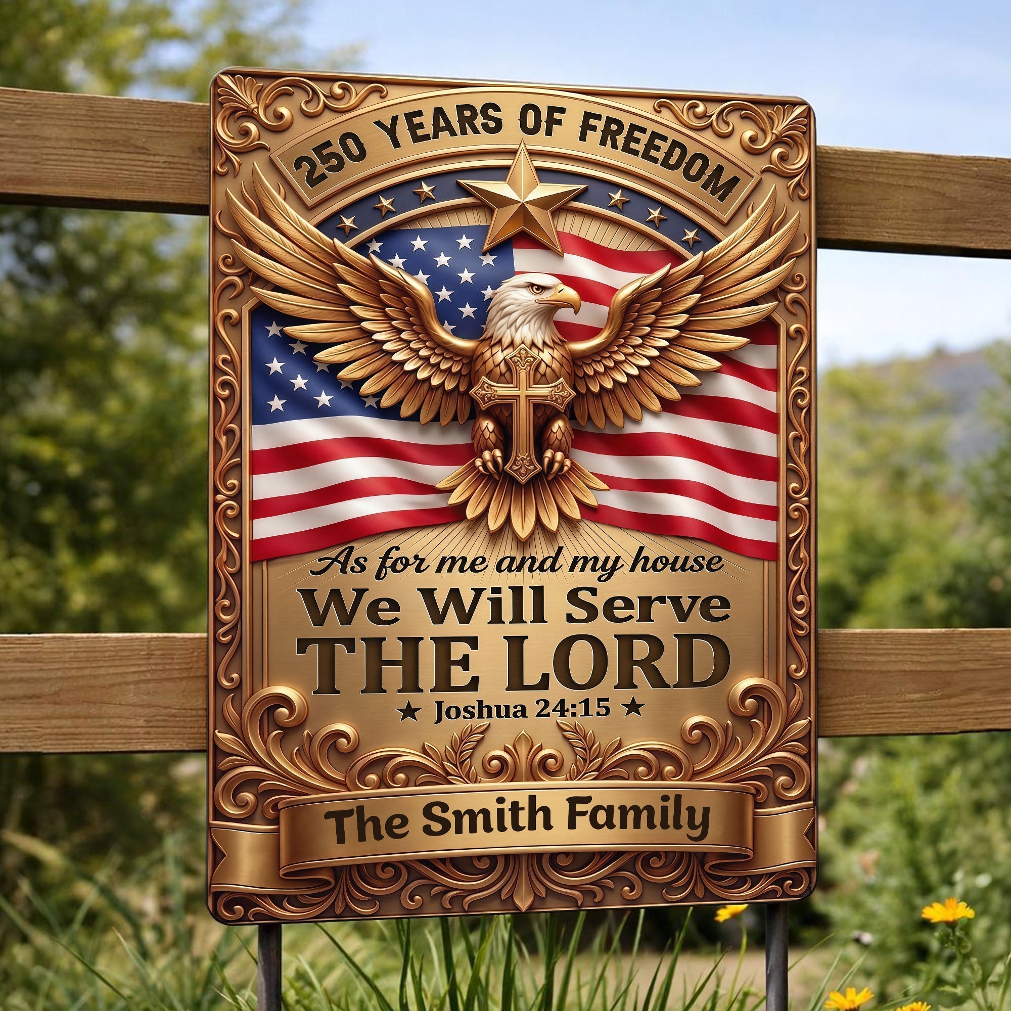 Personalized Metal Sign with Eagle Cross Custom Name Gift for Dad