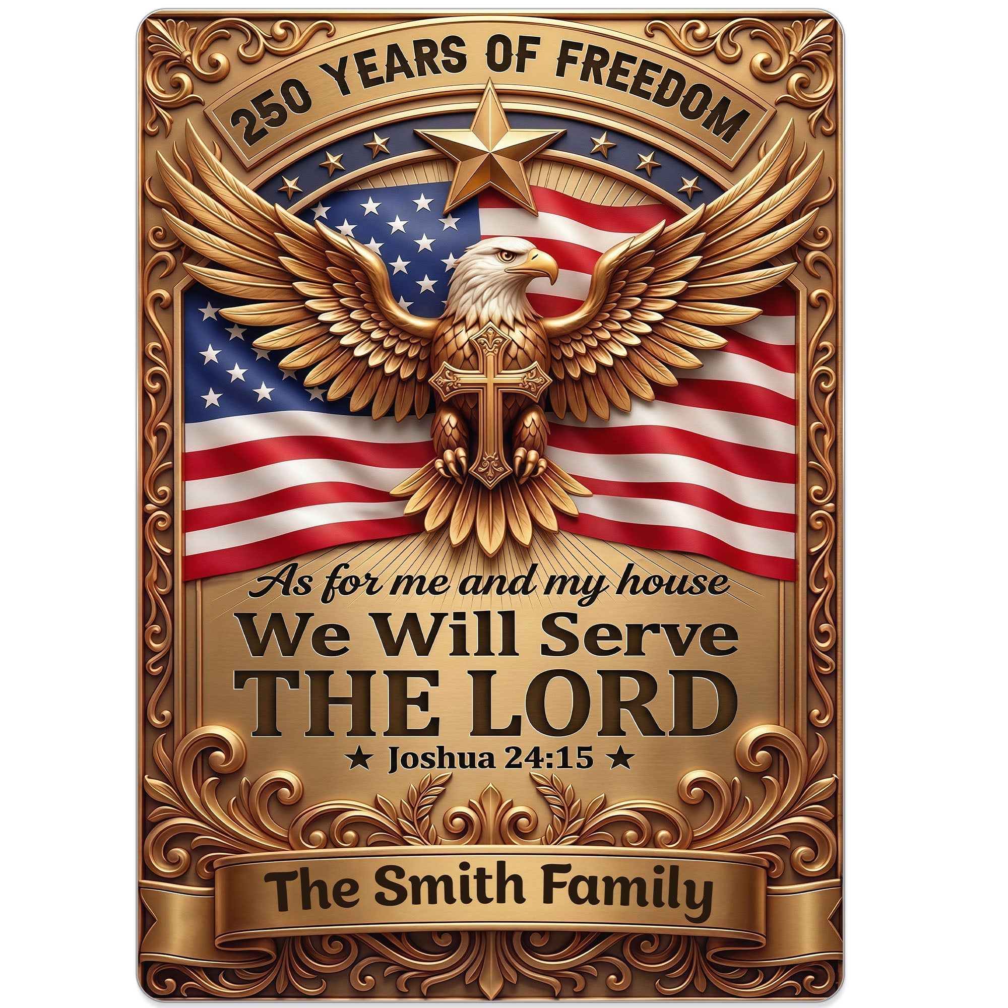 Personalized Metal Sign with Eagle Cross Custom Name Gift for Dad