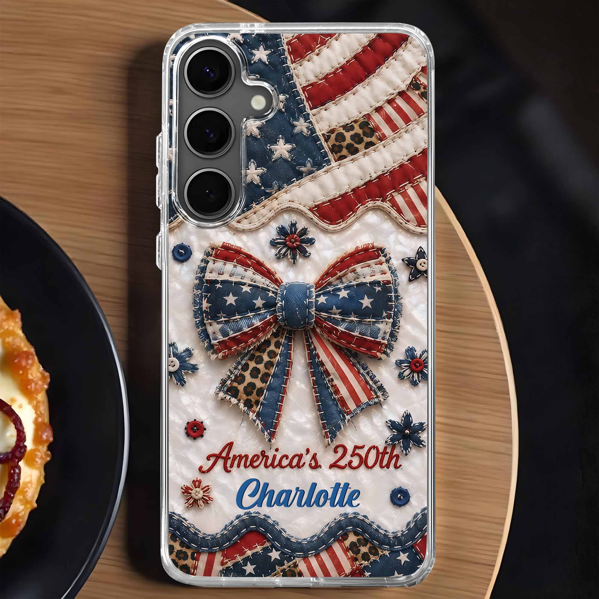 Personalized Clear Phone Case with American Flag & Leopard Print Gift for 4th of July