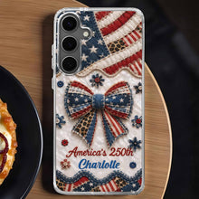Load image into Gallery viewer, Personalized Clear Phone Case with American Flag &amp; Leopard Print Gift for 4th of July
