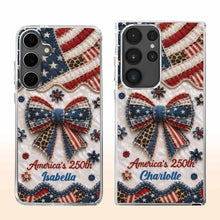 Load image into Gallery viewer, Personalized Clear Phone Case with American Flag &amp; Leopard Print Gift for 4th of July
