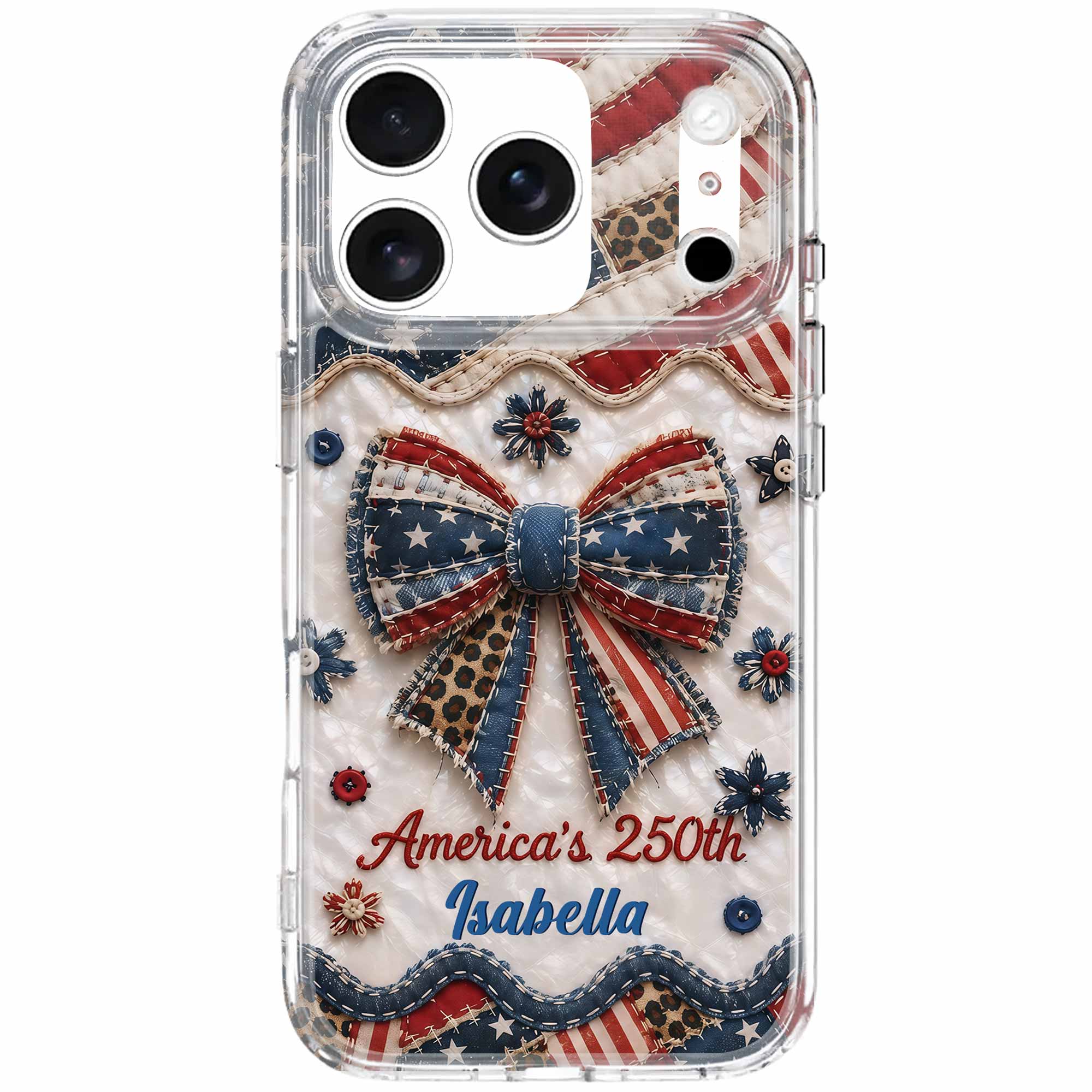 Personalized Clear Phone Case with American Flag & Leopard Print Gift for 4th of July