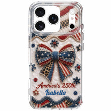 Load image into Gallery viewer, Personalized Clear Phone Case with American Flag &amp; Leopard Print Gift for 4th of July

