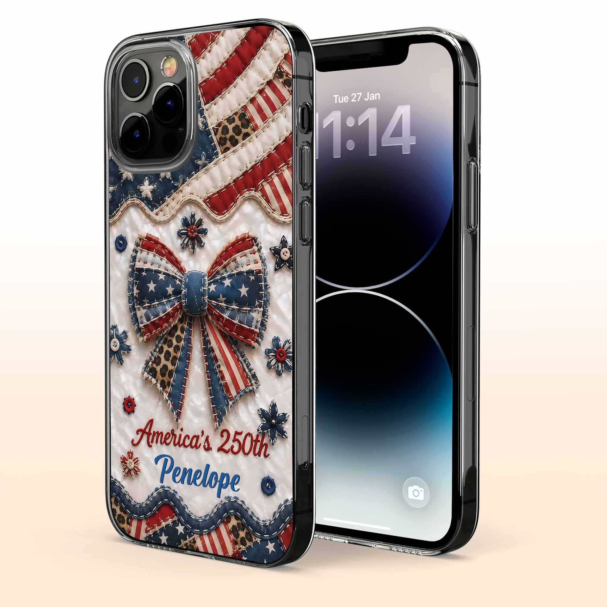 Personalized Clear Phone Case with American Flag & Leopard Print Gift for 4th of July