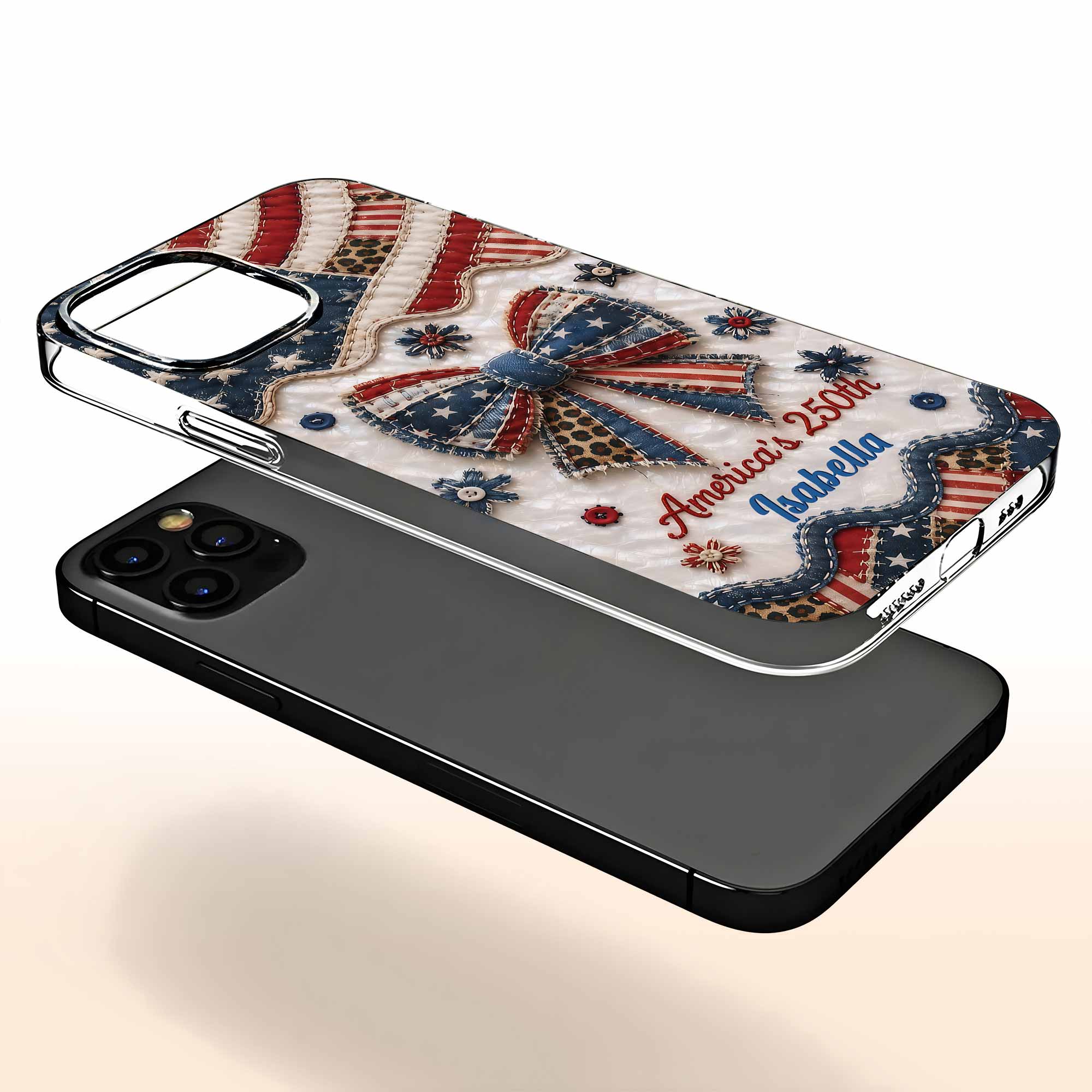 Personalized Clear Phone Case with American Flag & Leopard Print Gift for 4th of July