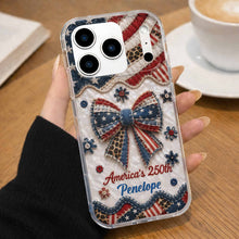 Load image into Gallery viewer, Personalized Clear Phone Case with American Flag &amp; Leopard Print Gift for 4th of July
