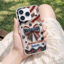 Load image into Gallery viewer, Personalized Clear Phone Case with American Flag &amp; Leopard Print Gift for 4th of July
