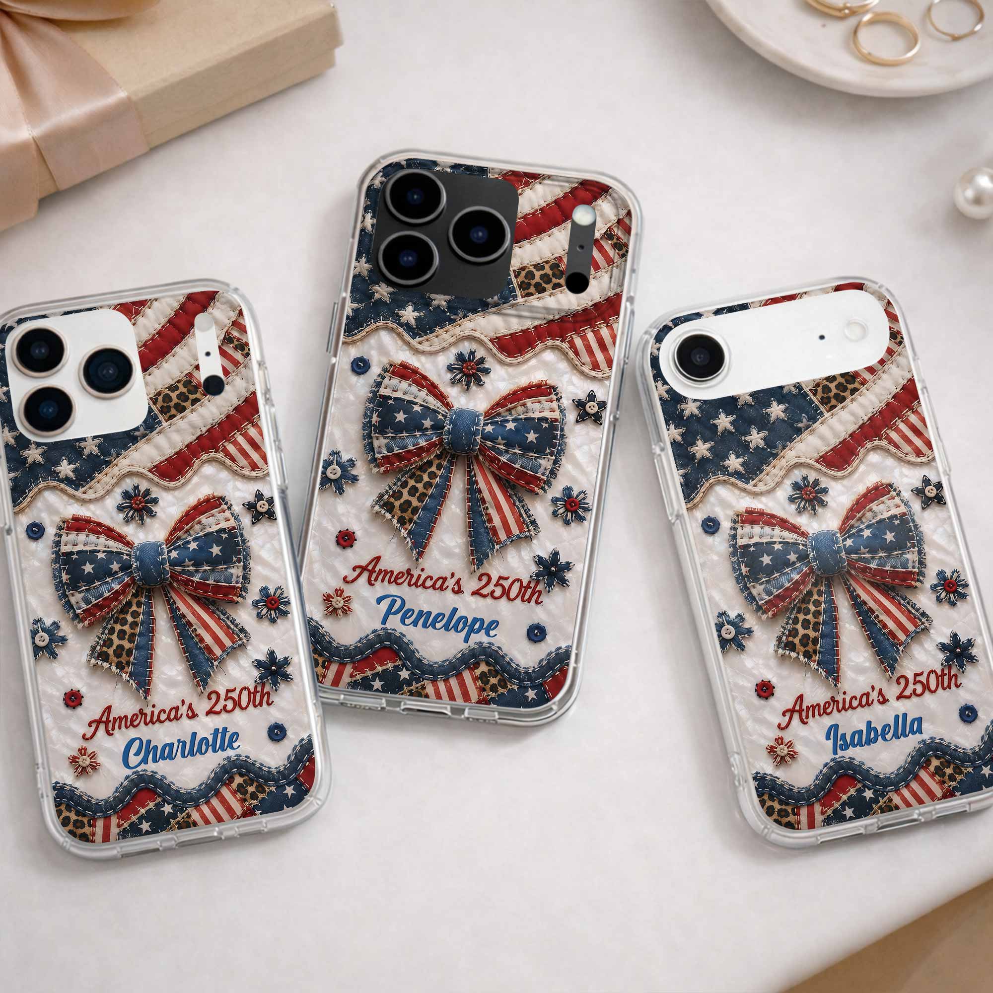 Personalized Clear Phone Case with American Flag & Leopard Print Gift for 4th of July