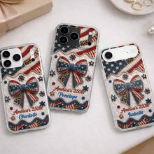 Load image into Gallery viewer, Personalized Clear Phone Case with American Flag &amp; Leopard Print Gift for 4th of July

