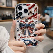 Load image into Gallery viewer, Personalized Clear Phone Case with American Flag &amp; Leopard Print Gift for 4th of July
