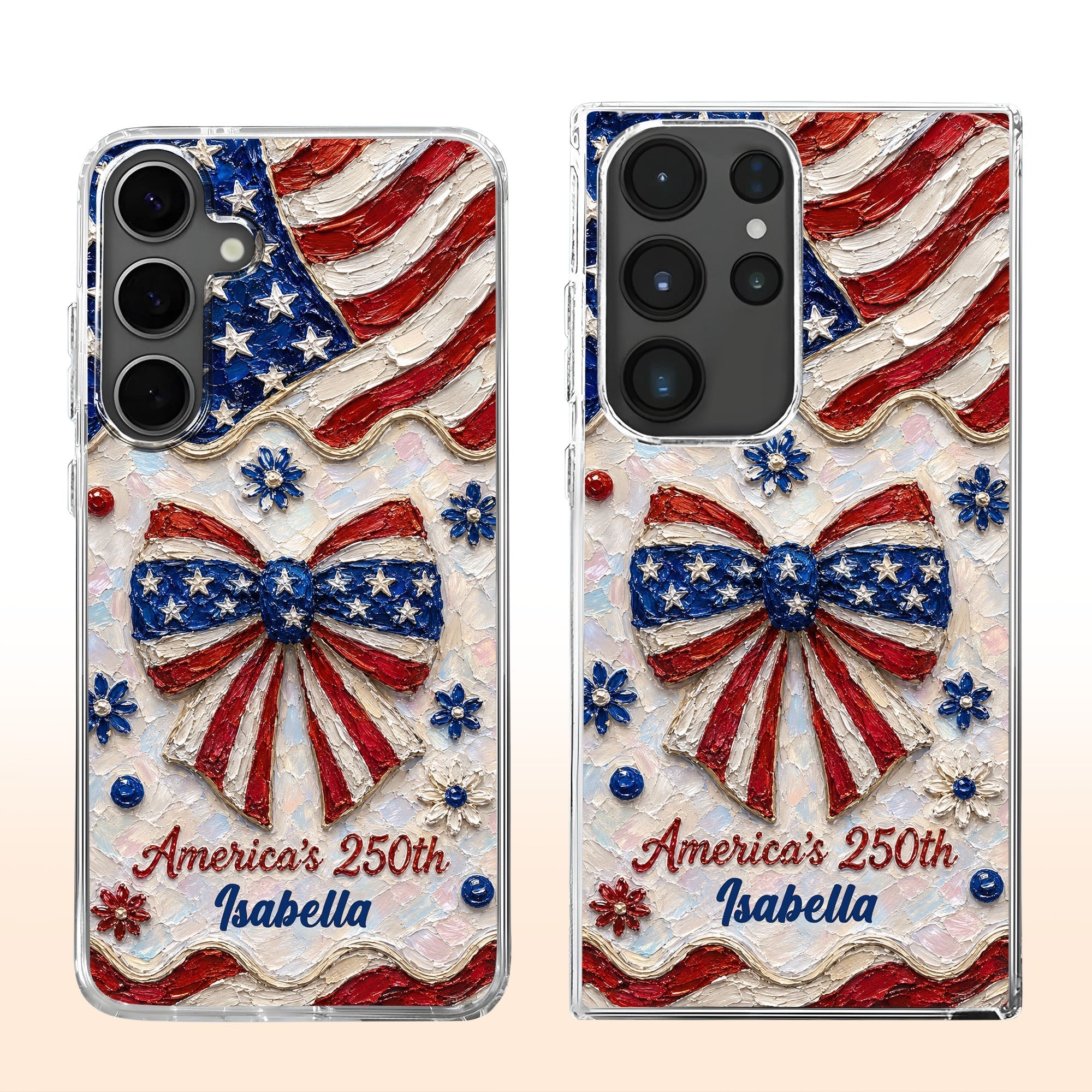 Personalized Clear Phone Case with American Flag Flowers Gift for Independence Day