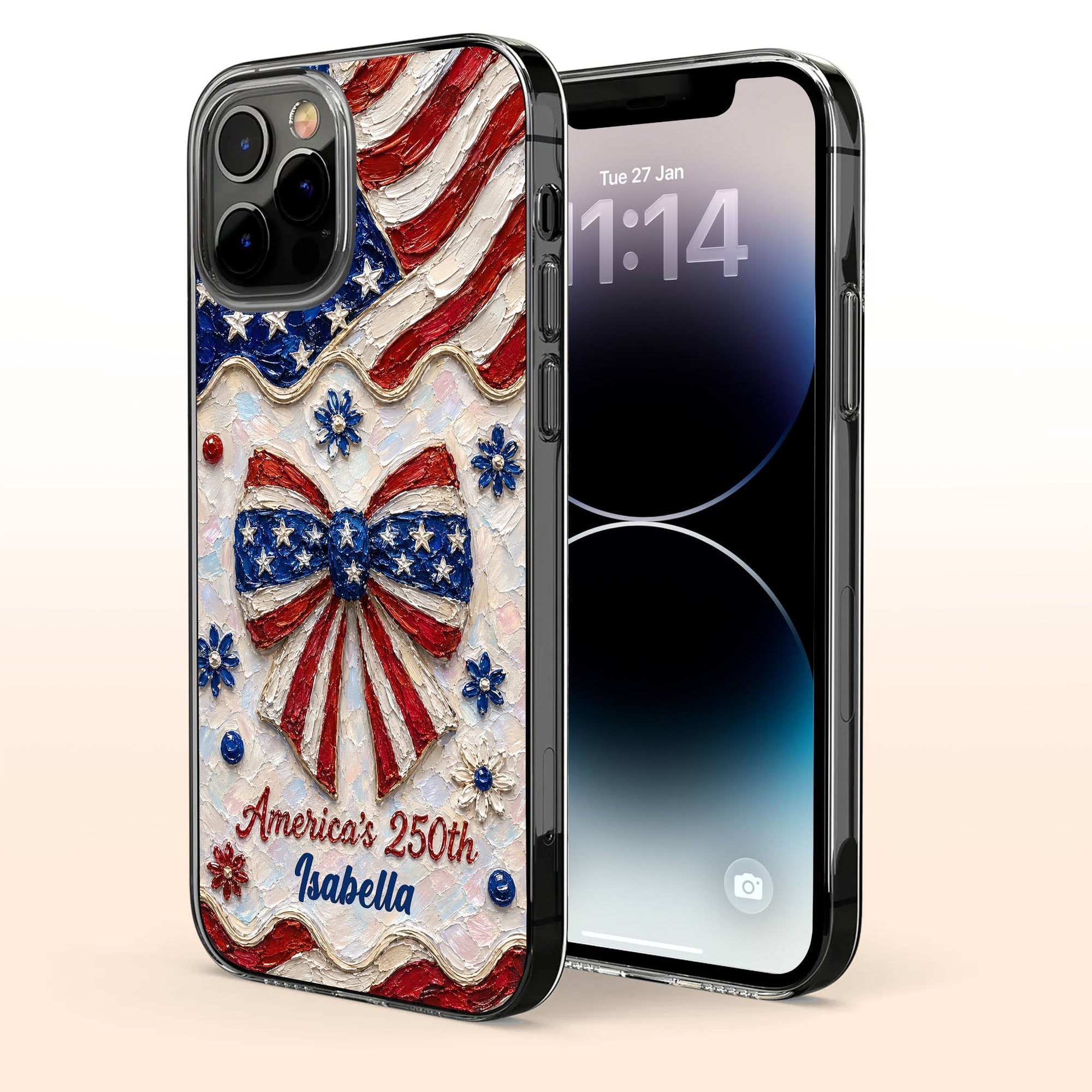 Personalized Clear Phone Case with American Flag Flowers Gift for Independence Day