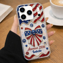 Load image into Gallery viewer, Personalized Clear Phone Case with American Flag Flowers Gift for Independence Day
