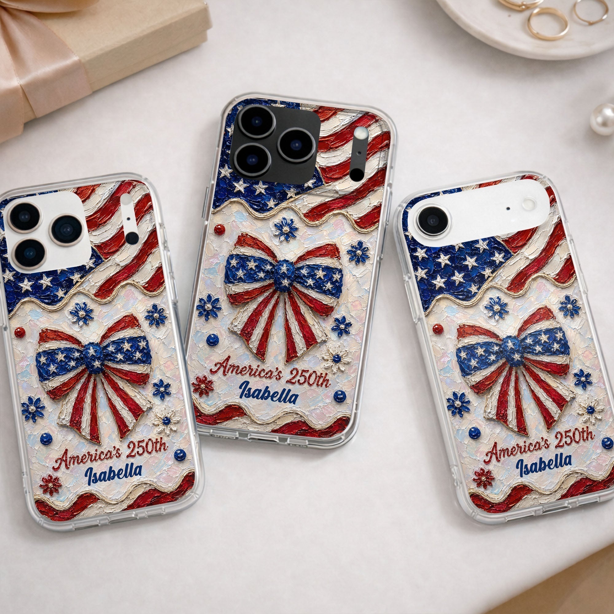 Personalized Clear Phone Case with American Flag Flowers Gift for Independence Day