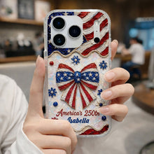 Load image into Gallery viewer, Personalized Clear Phone Case with American Flag Flowers Gift for Independence Day

