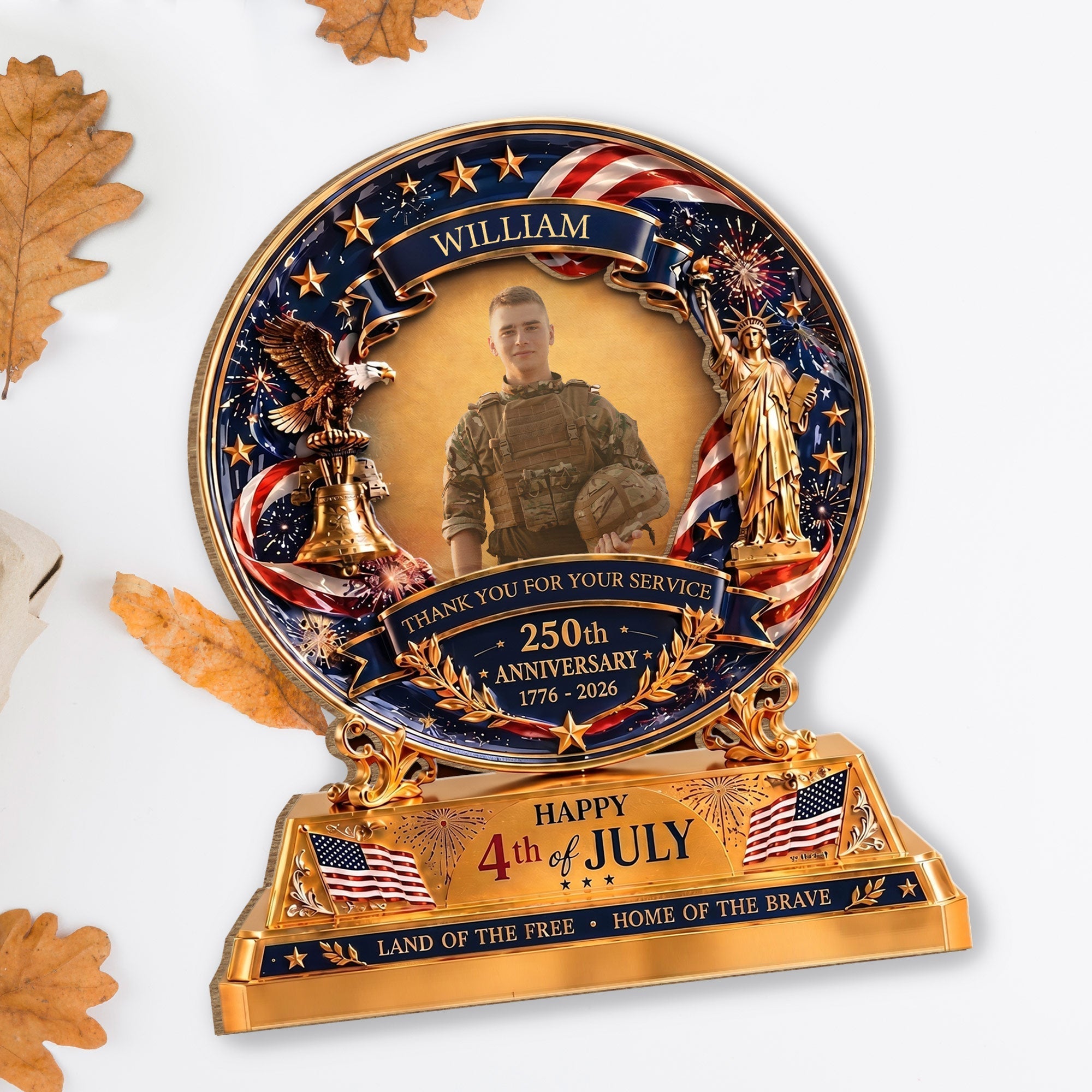 Personalized 2-Layer Wood Plaque Custom Eagle Flag Gift - 4th of July