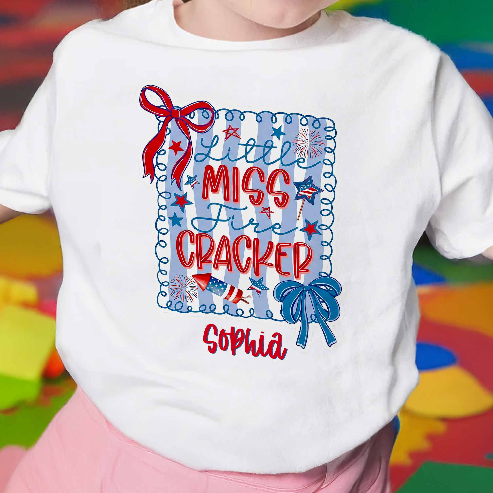 Personalized Kids T-Shirt Custom Name Fire Cracker Design 4th of July Gift