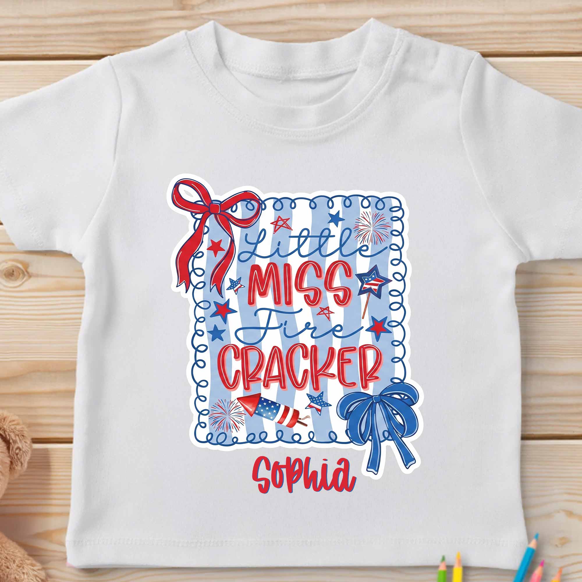 Personalized Kids T-Shirt Custom Name Fire Cracker Design 4th of July Gift