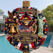 Load image into Gallery viewer, Personalized Custom Shaped Wood Sign USA 250th Anniversary Gift
