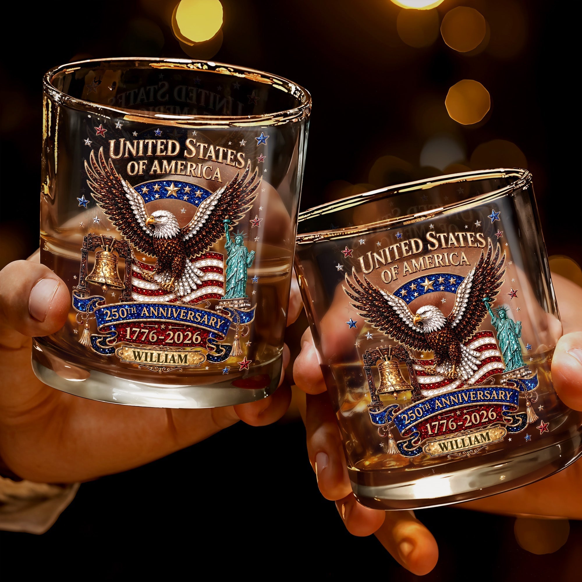 Personalized Custom Whiskey Glass American Flag Gift for Dad