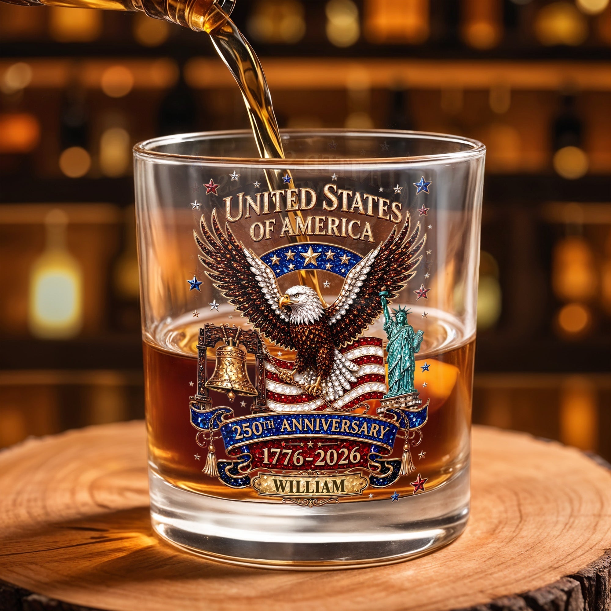 Personalized Custom Whiskey Glass American Flag Gift for Dad
