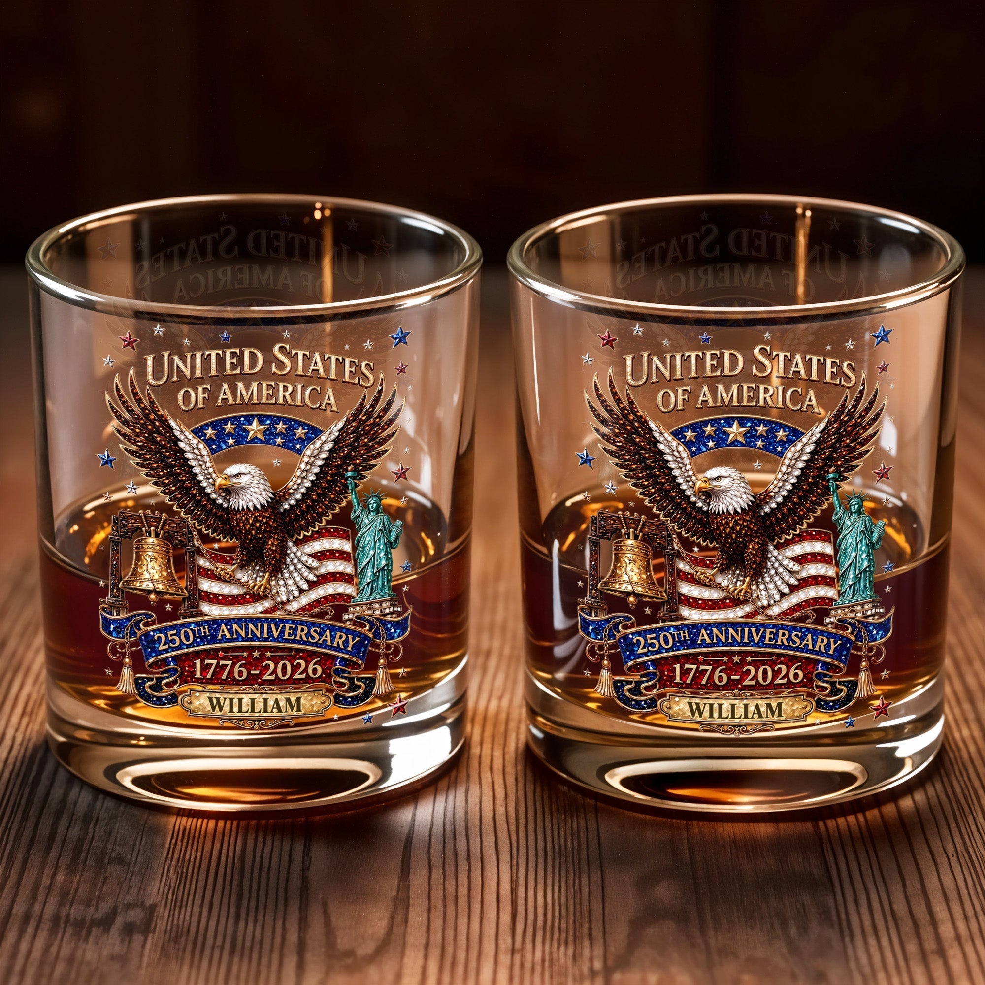 Personalized Custom Whiskey Glass American Flag Gift for Dad