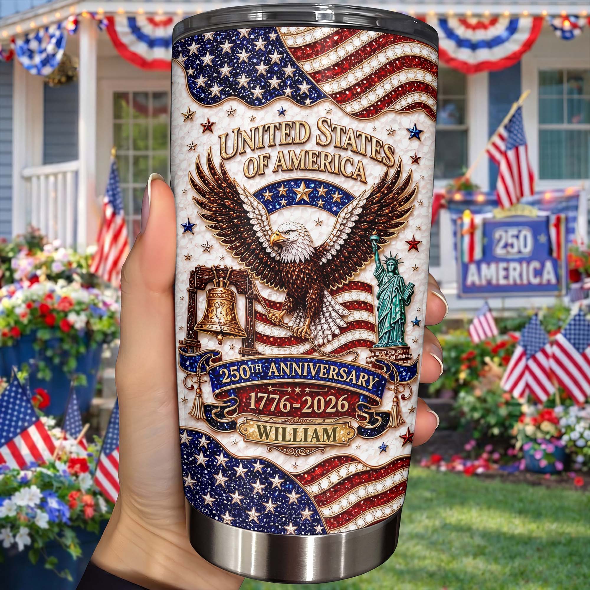 Personalized 20oz Stainless Steel Tumbler USA Flag Gift for Dad