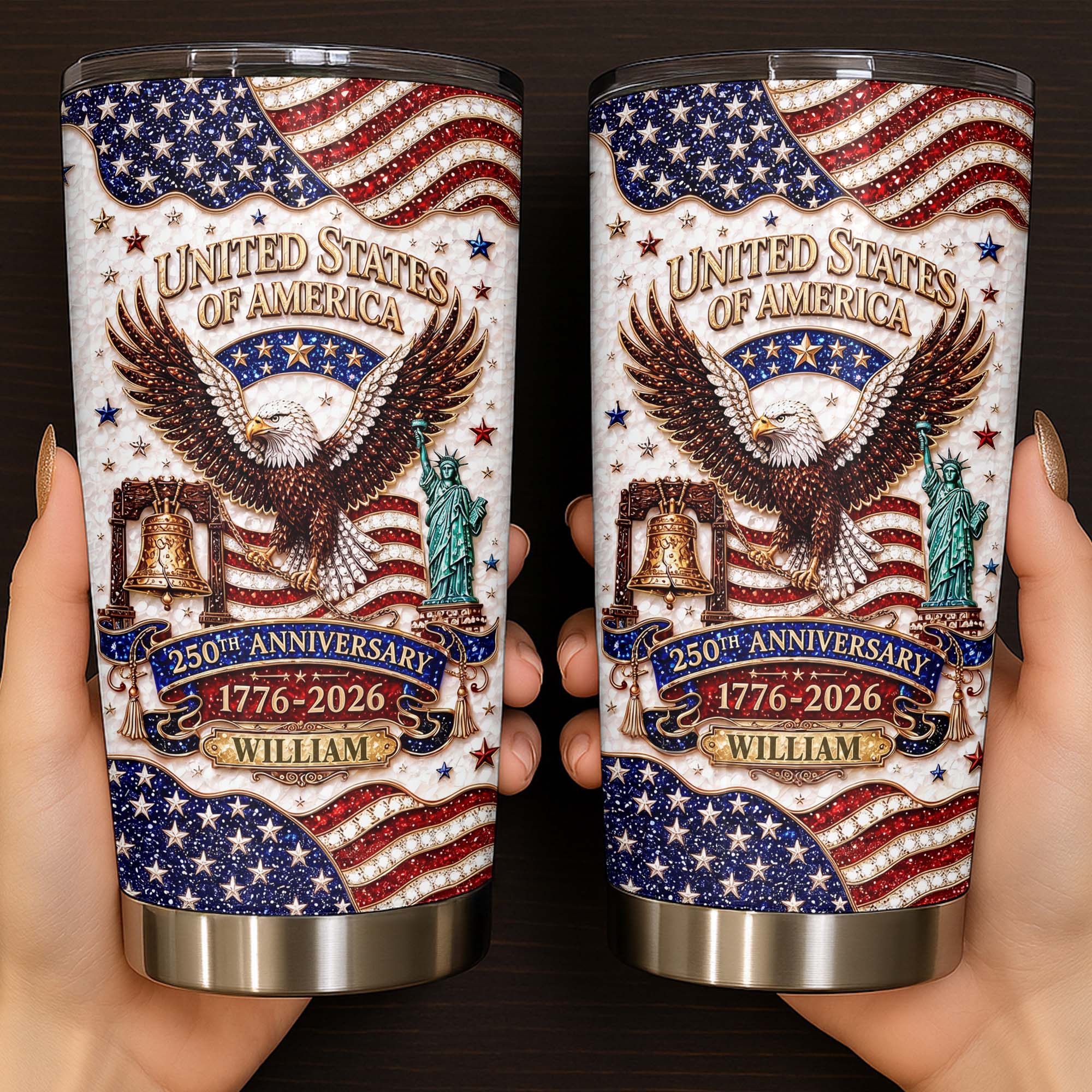 Personalized 20oz Stainless Steel Tumbler USA Flag Gift for Dad