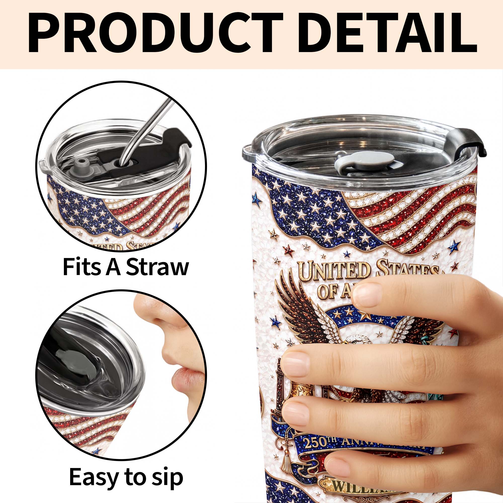 Personalized 20oz Stainless Steel Tumbler USA Flag Gift for Dad
