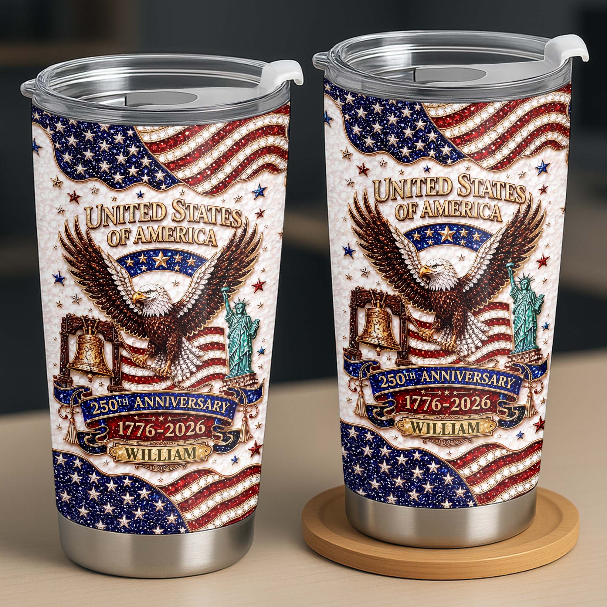 Personalized 20oz Stainless Steel Tumbler USA Flag Gift for Dad