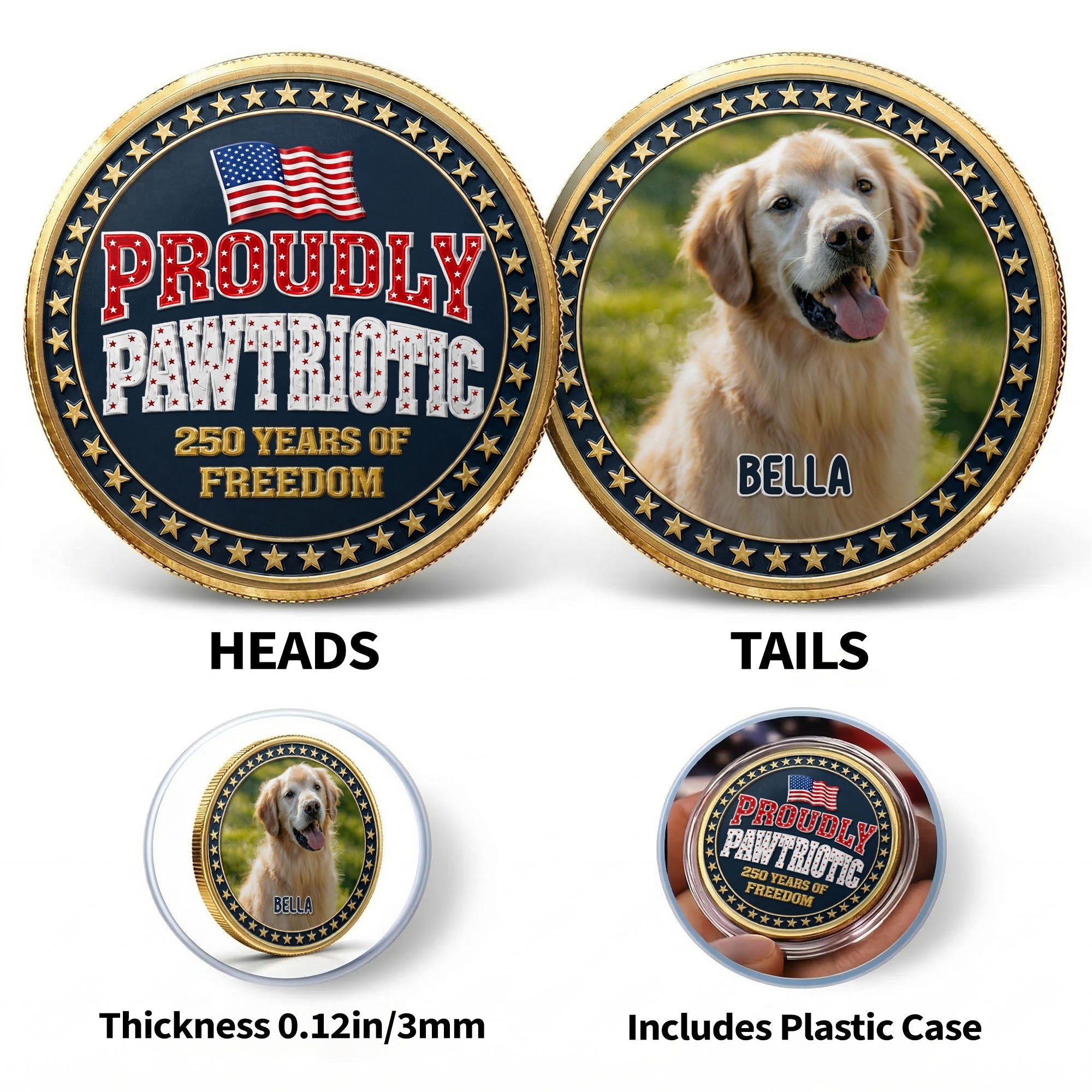 Custom Dog Photo Commemorative Coin for Dog Lovers | 4th of July Gift