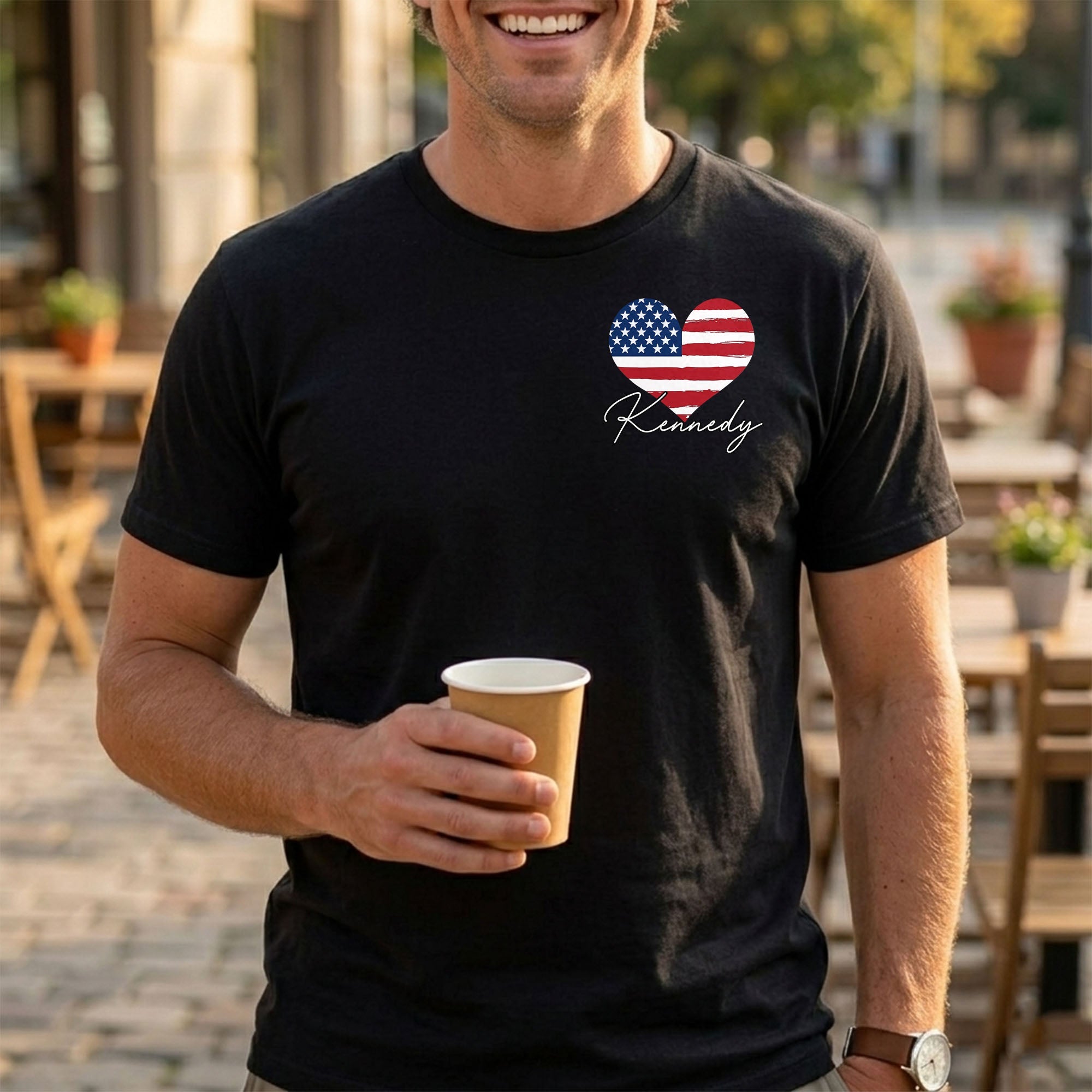 Personalized American Flag Heart T-Shirt Custom Design Gift