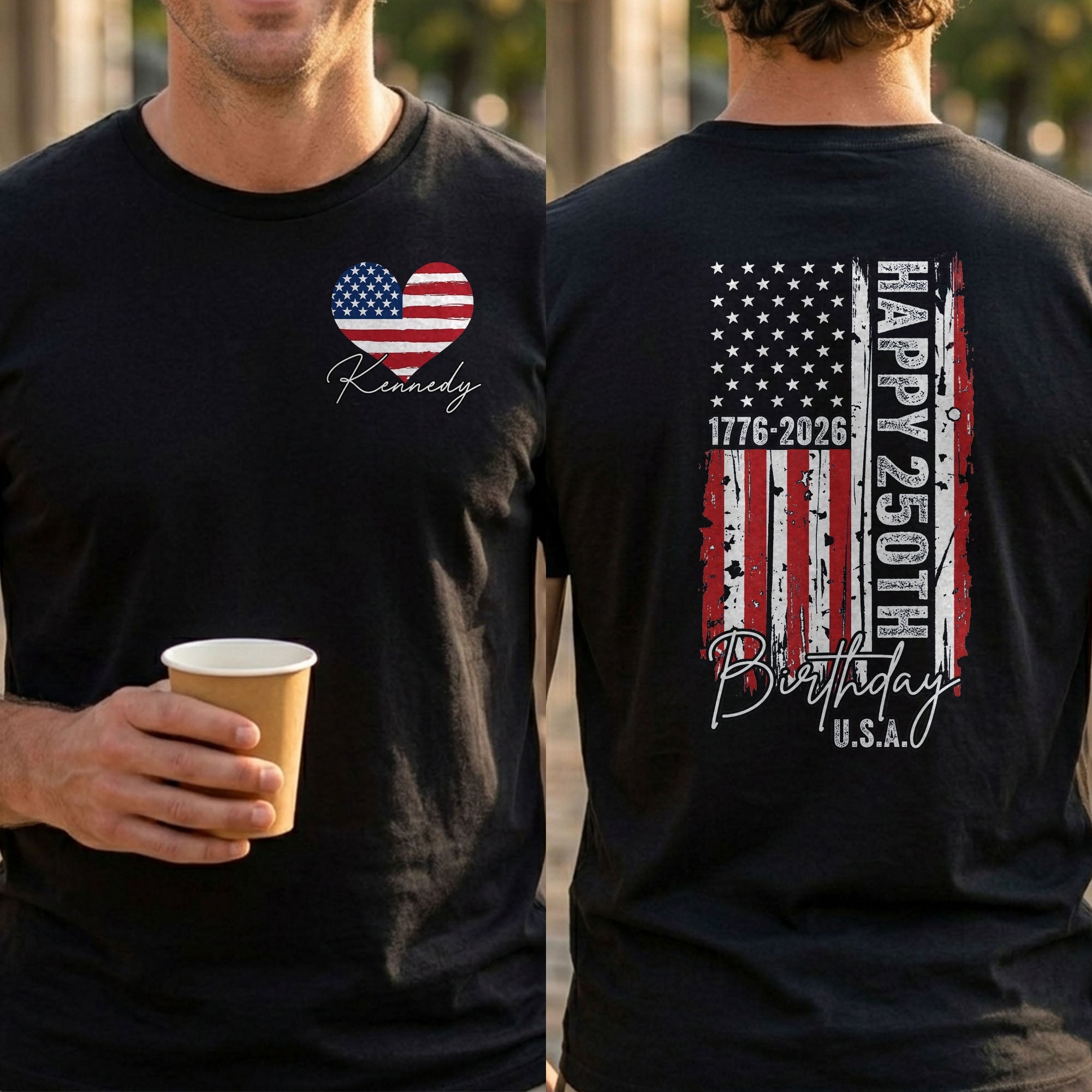 Personalized American Flag Heart T-Shirt Custom Design Gift