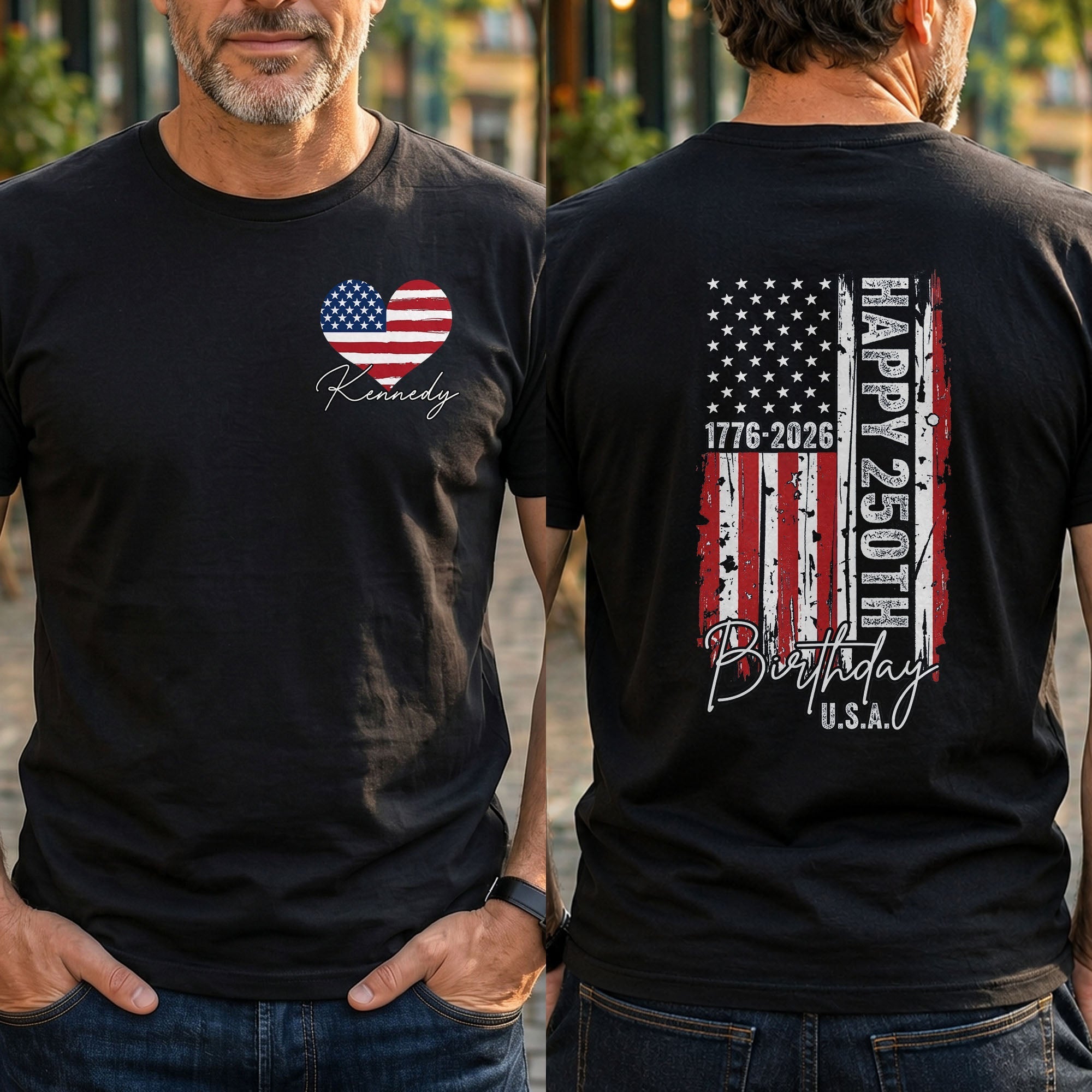 Personalized American Flag Heart T-Shirt Custom Design Gift