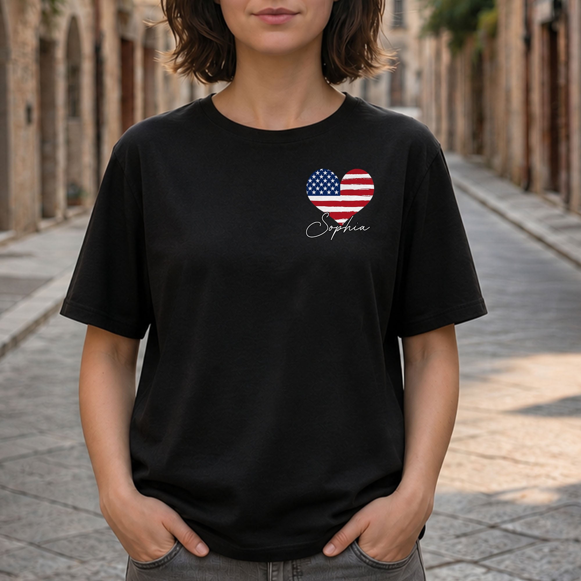 Personalized American Flag Heart T-Shirt Custom Design Gift