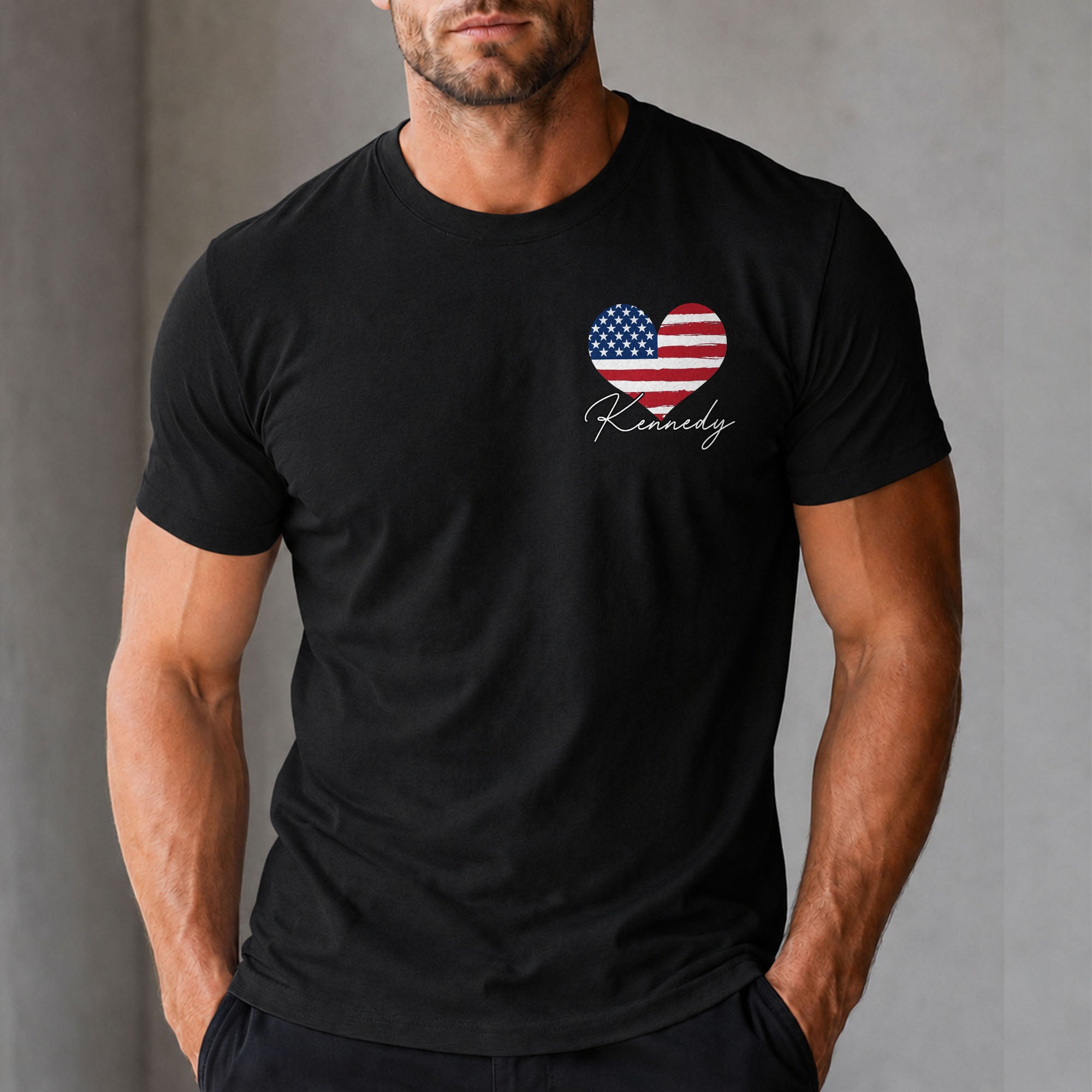 Personalized American Flag Heart T-Shirt Custom Design Gift