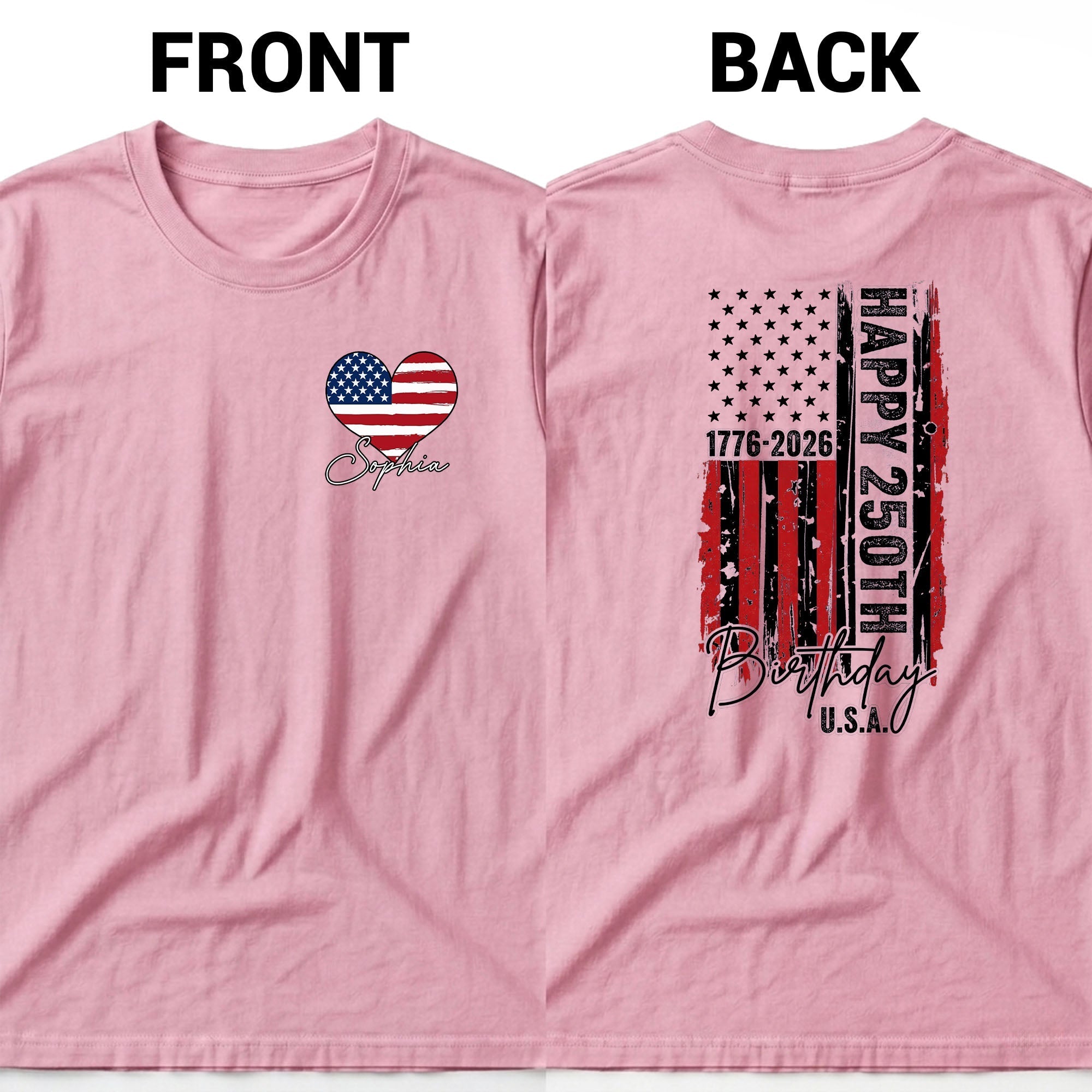 Personalized 250th Birthday USA Flag T-Shirt Custom Gift