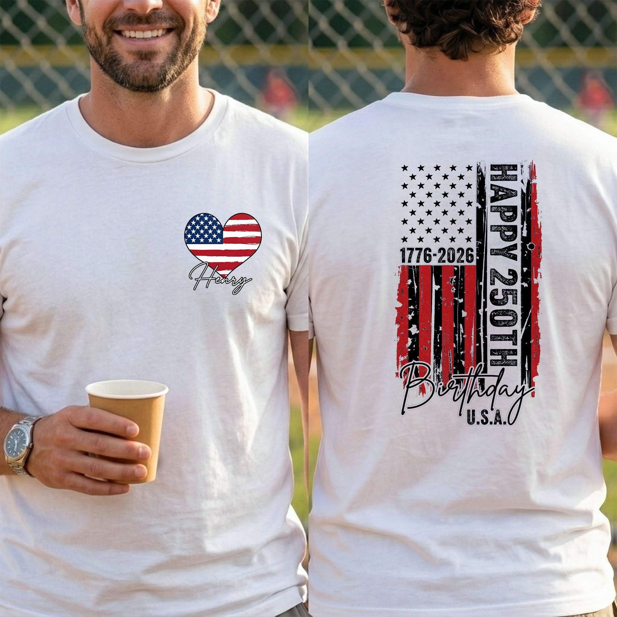 Personalized 250th Birthday USA Flag T-Shirt Custom Gift