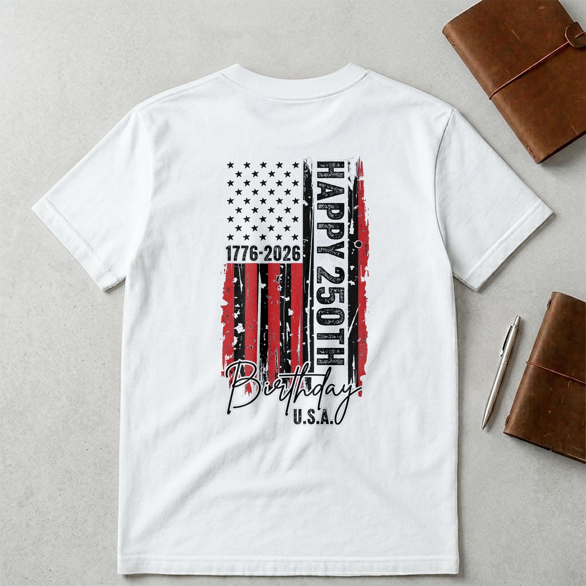 Personalized 250th Birthday USA Flag T-Shirt Custom Gift