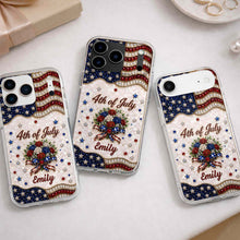 Load image into Gallery viewer, Personalized 4th of July Clear Phone Case with Name - Patriotic Flowers Gift
