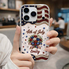 Load image into Gallery viewer, Personalized 4th of July Clear Phone Case with Name - Patriotic Flowers Gift
