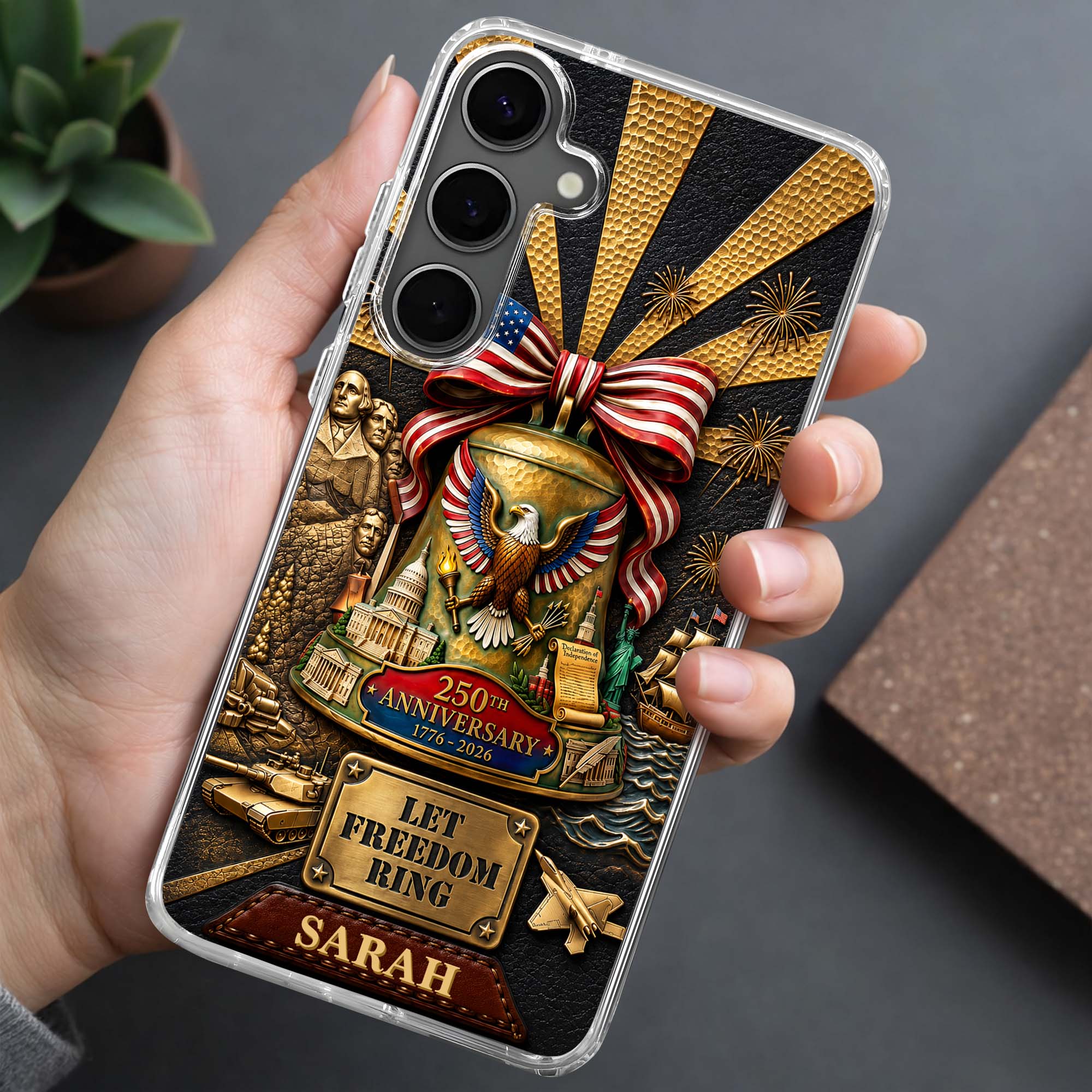 Personalized Clear Phone Case Custom Name USA Eagle Gift