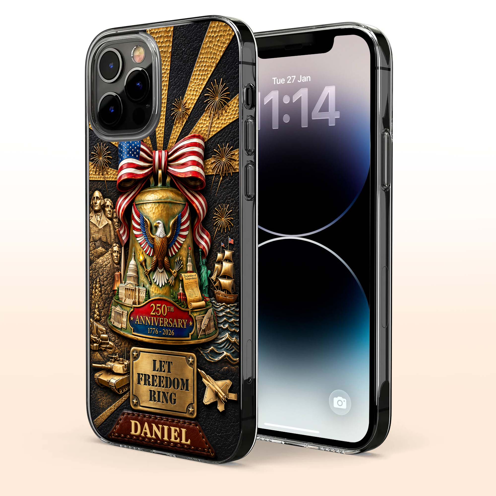 Personalized Clear Phone Case Custom Name USA Eagle Gift