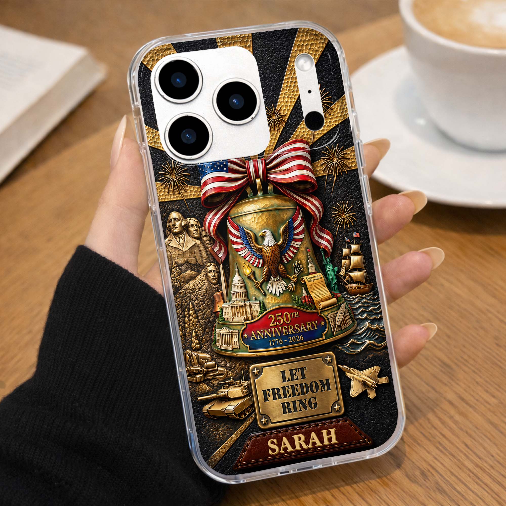 Personalized Clear Phone Case Custom Name USA Eagle Gift