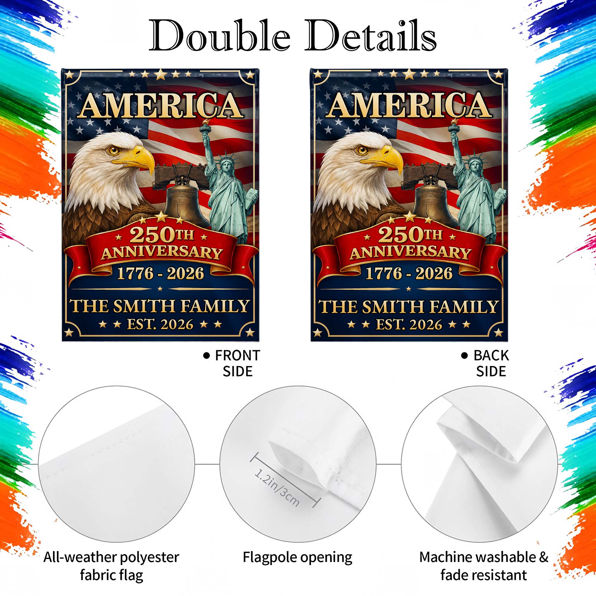 Personalized Double-Sided Garden Flag Custom Family Name Eagle for 4th of July